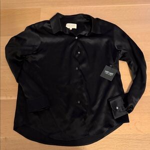 Velvet by Graham & Spencer Black Satin Button-Down Shirt